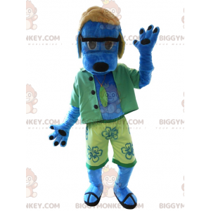 Kostium maskotki Blue Dog BIGGYMONKEY™ w świątecznym stroju.