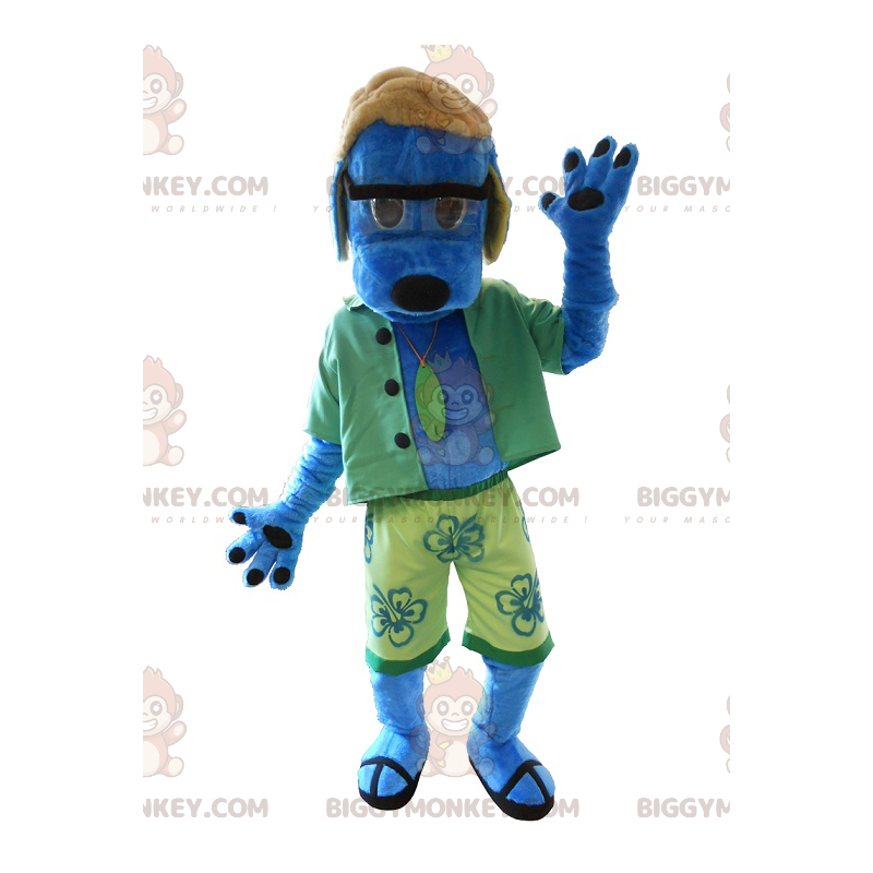 Disfraz de mascota Blue Dog BIGGYMONKEY™ con atuendo festivo.