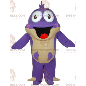 BIGGYMONKEY™ costume da mascotte di pesce viola con una grande