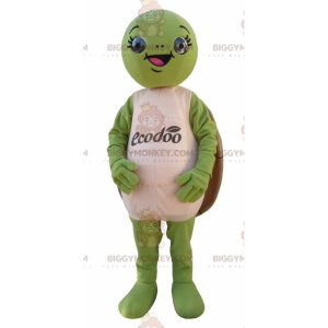 Rolig rund grön och brun sköldpadda BIGGYMONKEY™ maskotdräkt -