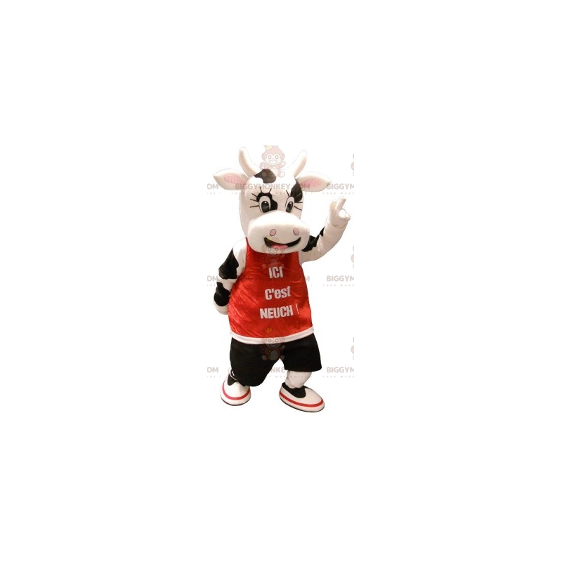 White and Black Cow BIGGYMONKEY™ Mascot Costume with Red Bib –