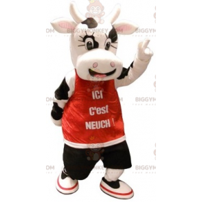 Traje de mascote BIGGYMONKEY™ de vaca branca e preta com