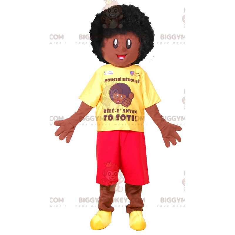 Afro Boy BIGGYMONKEY™ Mascot Costume. African BIGGYMONKEY™