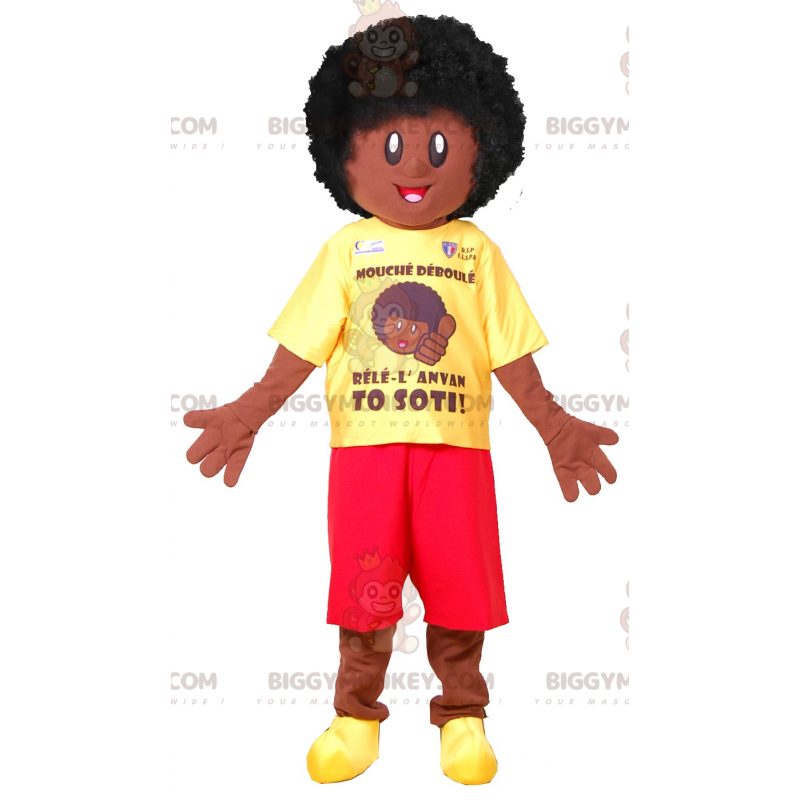 Afro Boy BIGGYMONKEY™ Maskottchenkostüm. Afrikanisches