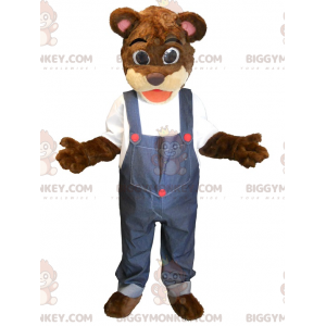 BIGGYMONKEY™ mascottekostuum bruin en beige teddy in overall -