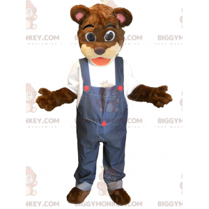 BIGGYMONKEY™ maskotkostume Brun og beige bamse i overalls -