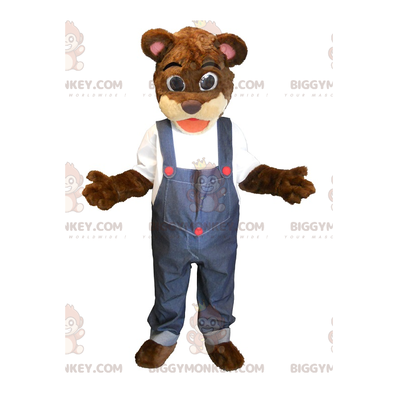 BIGGYMONKEY™ Mascot Costume Brown and Beige Teddy in Overalls -