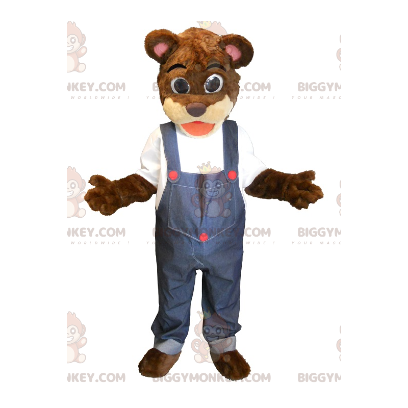 BIGGYMONKEY™ Maskotdräkt Brun och Beige Teddy i overall -