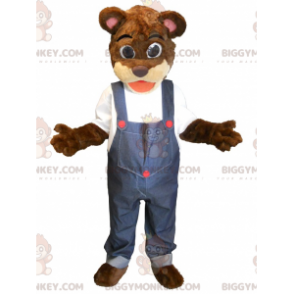Kostým maskota BIGGYMONKEY™ Hnědý a béžový Teddy v overalu –