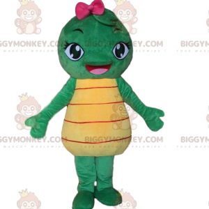 Traje de mascote BIGGYMONKEY™ de tartaruga verde e amarela.