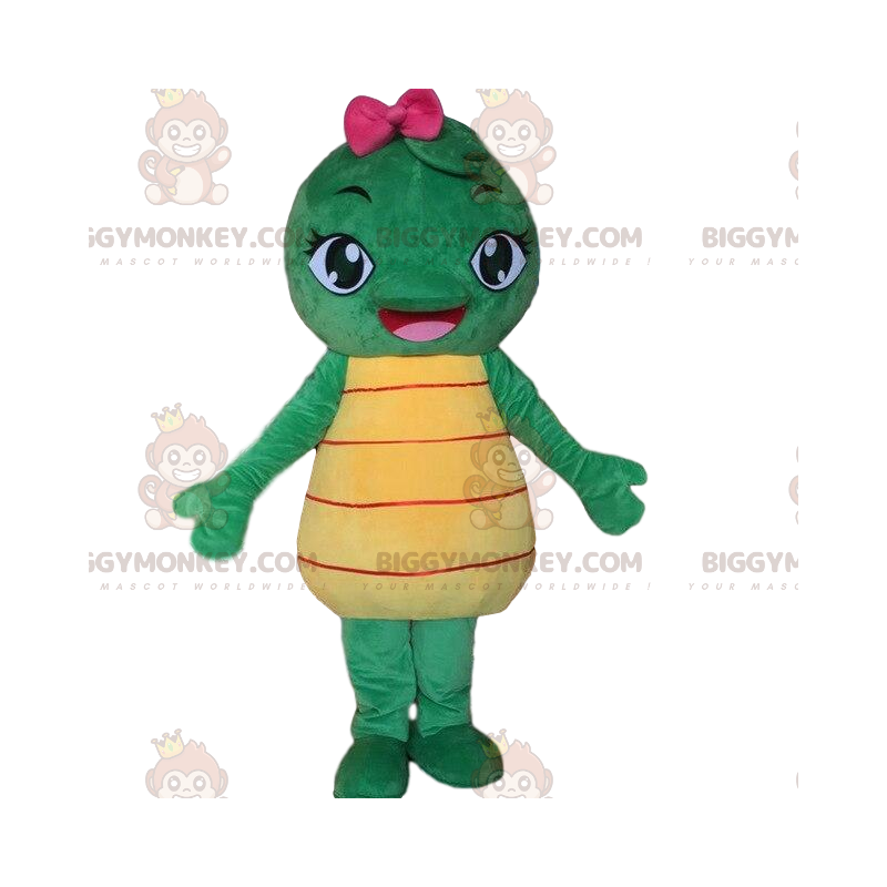 Traje de mascote BIGGYMONKEY™ de tartaruga verde e amarela.