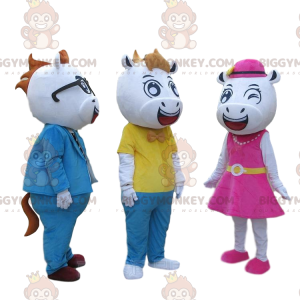 3 mucche mascotte di BIGGYMONKEY™. Costumi da mucca. Costume da