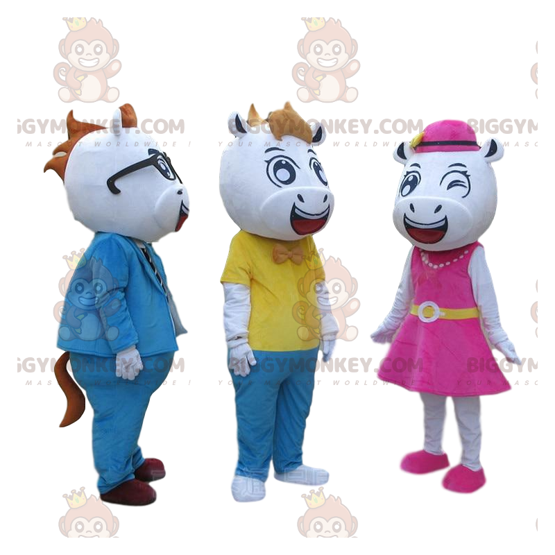 3 mascottes BIGGYMONKEY™ de vaches. Costumes de vaches. Costume