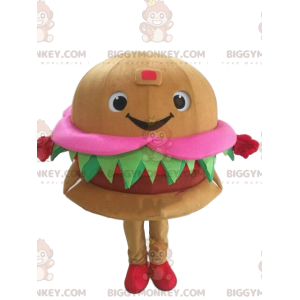 Costume de mascotte BIGGYMONKEY™ de hamburger souriant et