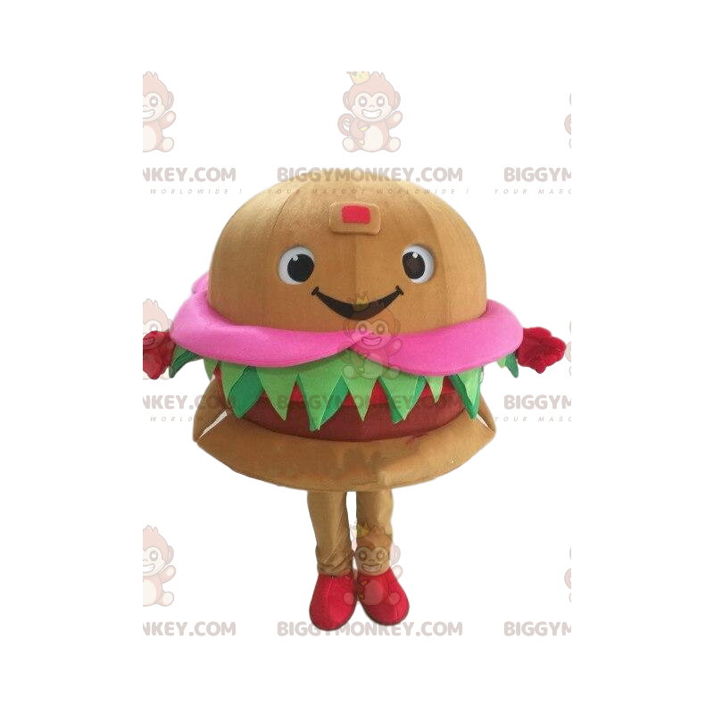 Costume de mascotte BIGGYMONKEY™ de hamburger souriant et