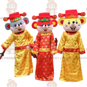 3 Chinesische Maus BIGGYMONKEY™s Maskottchen. 3 Chinesen, Satz