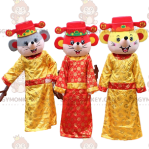 3 Kiinan hiiri BIGGYMONKEY™-maskotti. 3 kiinalaista, 3 puvun
