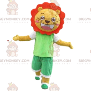 BIGGYMONKEY™ costume da mascotte di leone giallo e arancione.