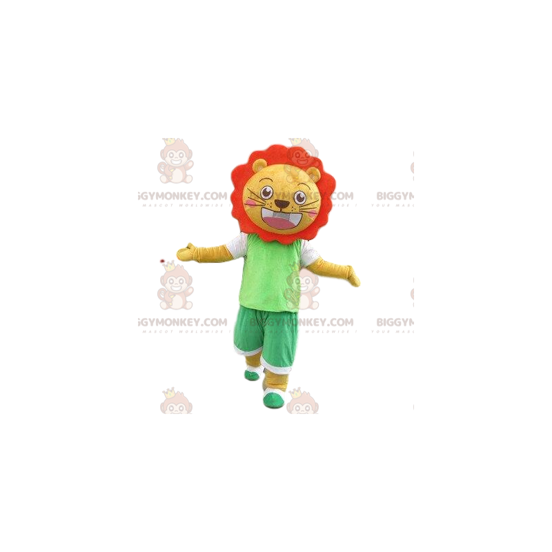 BIGGYMONKEY™ mascot costume of yellow and orange lion. Lion