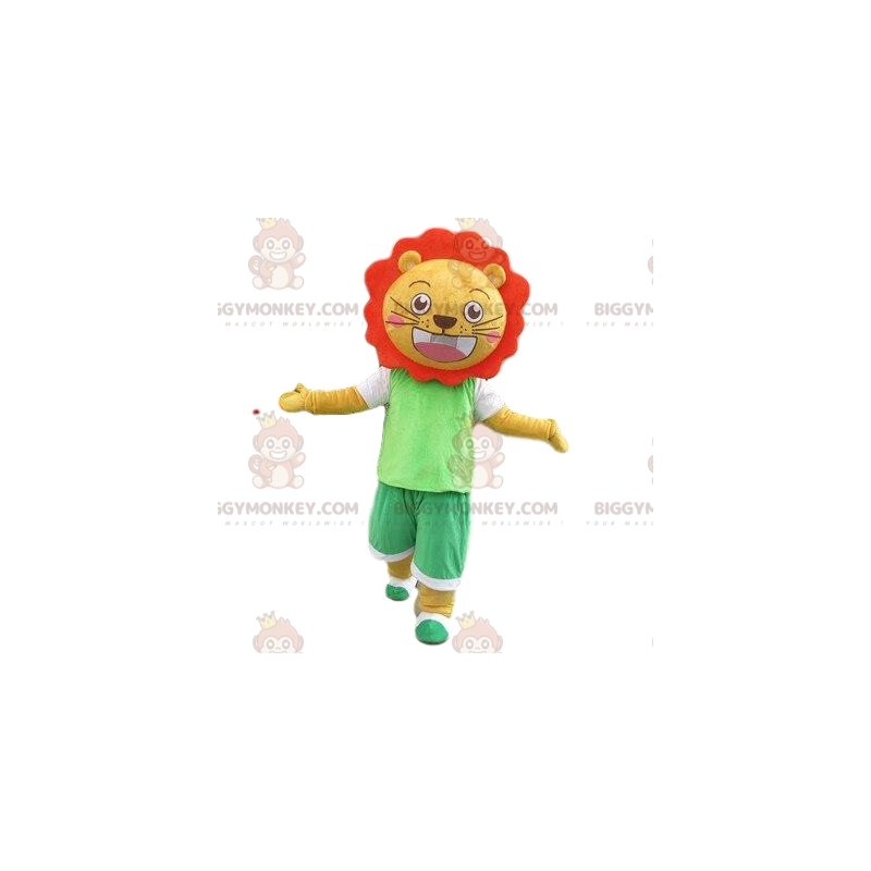 Disfraz de mascota BIGGYMONKEY™ de león amarillo y naranja.
