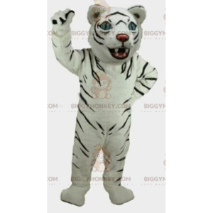 BIGGYMONKEY™ Tiger Cat maskottiasu. Valkoinen tiikeri puku.