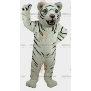 BIGGYMONKEY™ Tiger Cat Mascot Costume. White tiger costume.