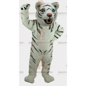 BIGGYMONKEY™ Tiger-Katzen-Maskottchen-Kostüm. Weißes