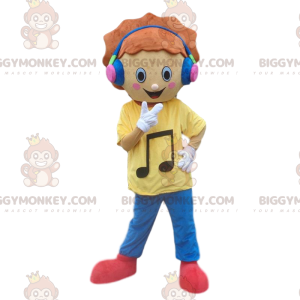 Ung pojke BIGGYMONKEY™ maskotdräkt med hörlurar. musikdräkt -