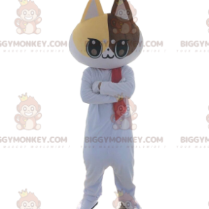 Στολή μασκότ White Cat BIGGYMONKEY™. Στολή λευκής γάτας. γάτα