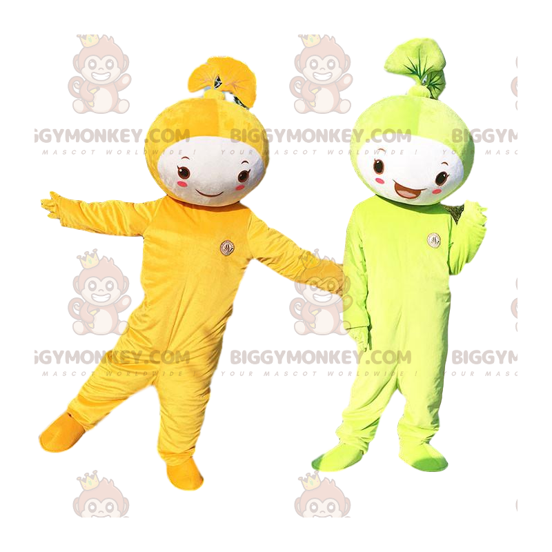 2 BIGGYMONKEY's bladmascottes, een groene en een oranje.