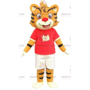 Mascote tigre laranja e preto. Fato de tigre laranja. cosplay