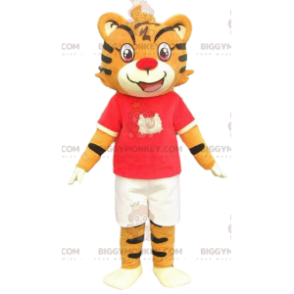 Mascotte tigre arancione e nera. Costume da tigre arancione.