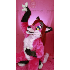 Λευκό και μαύρο ροζ κοστούμι μασκότ σκύλου BIGGYMONKEY™ -