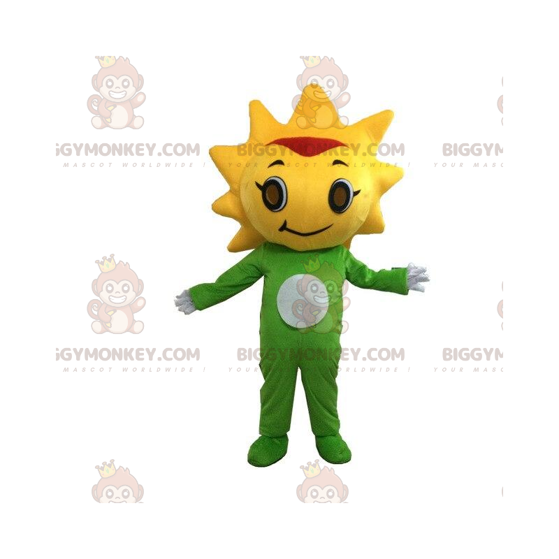 BIGGYMONKEY™ mascot costume yellow and green sun costume.