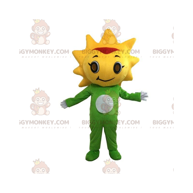 Fato de mascote BIGGYMONKEY™ Fato de sol amarelo e verde. traje
