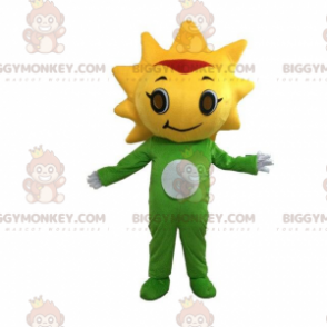 BIGGYMONKEY™ mascotte kostuum geel en groen zon kostuum.