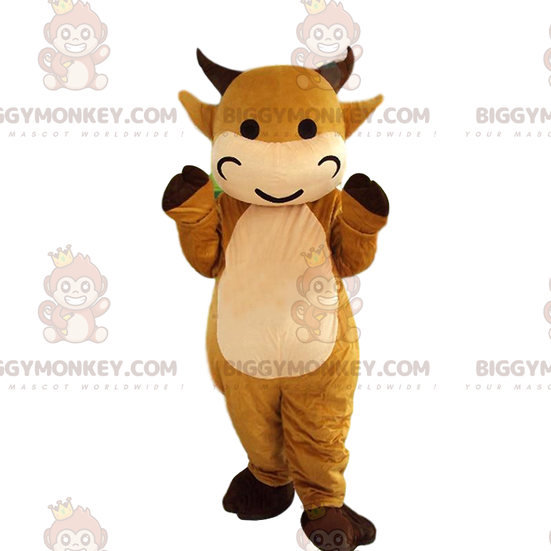 Traje de mascote BIGGYMONKEY™ disfarce de vaca marrom. fantasia