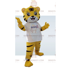 Gelber Tiger BIGGYMONKEY™ Maskottchen-Kostüm. Tigerkostüm.