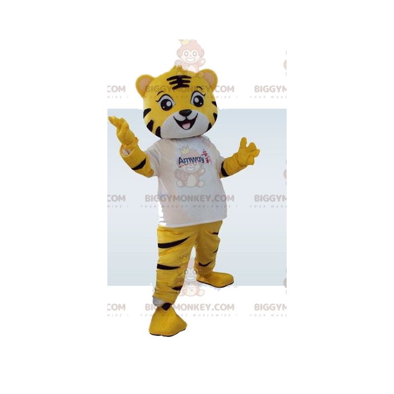 Costume da mascotte BIGGYMONKEY™ tigre gialla. Costume da