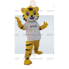 Costume de mascotte BIGGYMONKEY™ de tigre jaune. Costume de