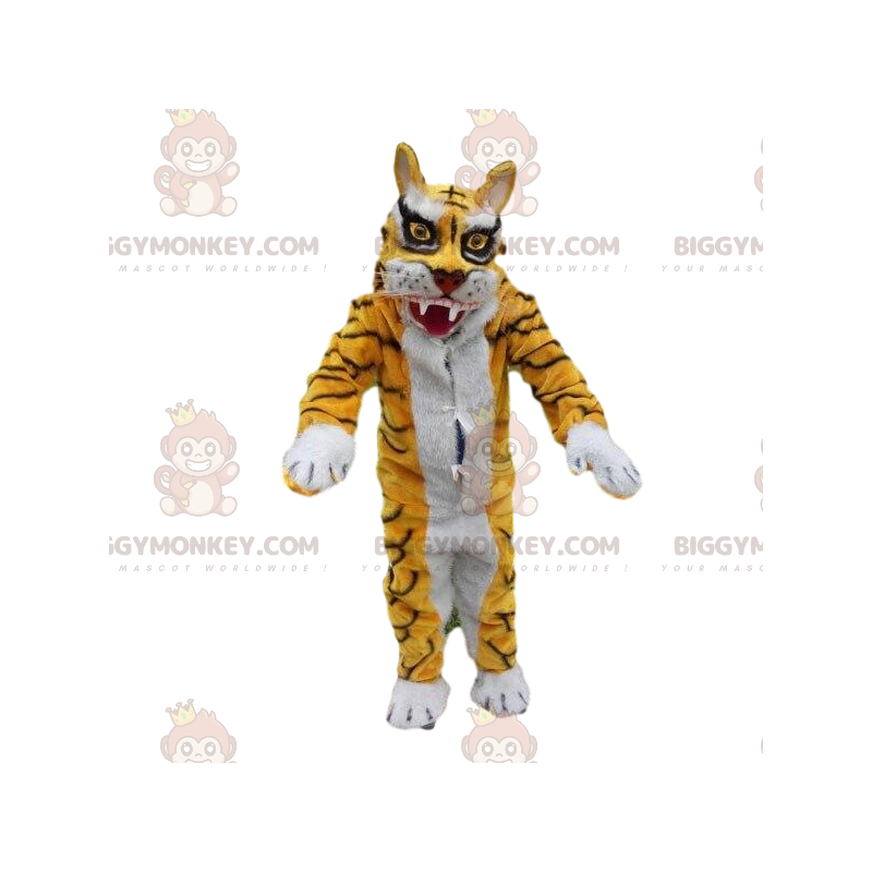 Kostým maskota BIGGYMONKEY™ v převleku žlutého a bílého tygra.