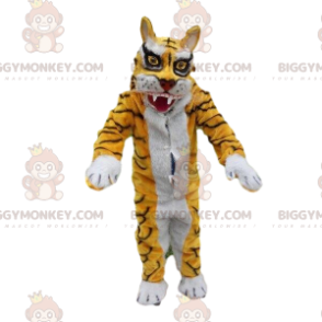 BIGGYMONKEY™ Maskottchen Kostüm gelb-weiße Tigerverkleidung.