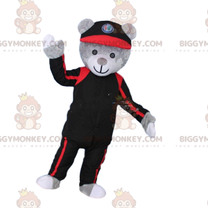 BIGGYMONKEY™ maskotdräkt grå nallebjörnsdräkt i svart och rött.