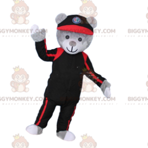 BIGGYMONKEY™ maskot kostume grå bamse kostume i sort og rød.