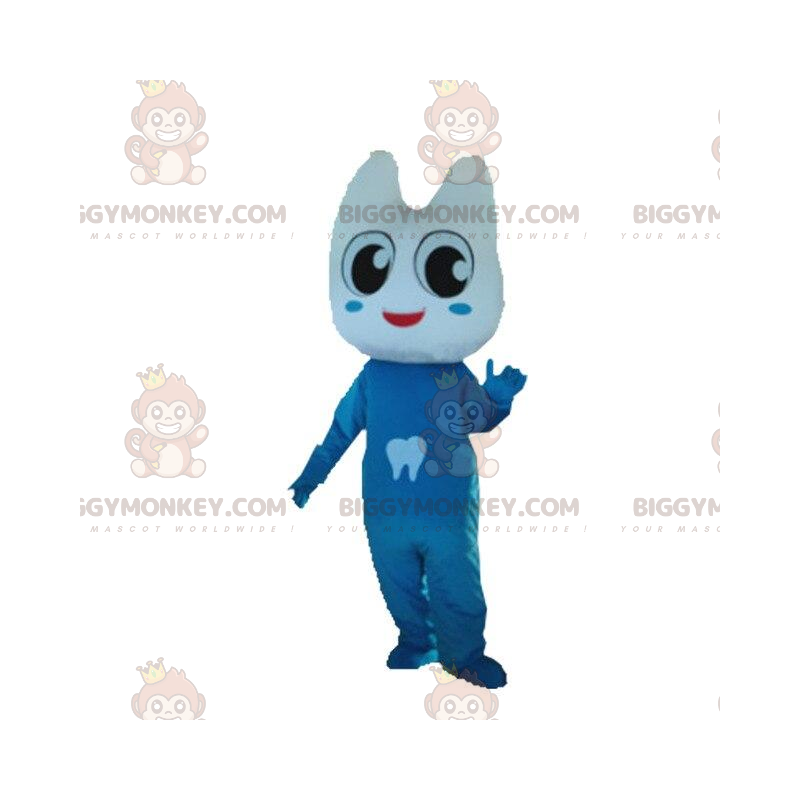 Traje de mascote de dente gigante BIGGYMONKEY™ vestido de azul.