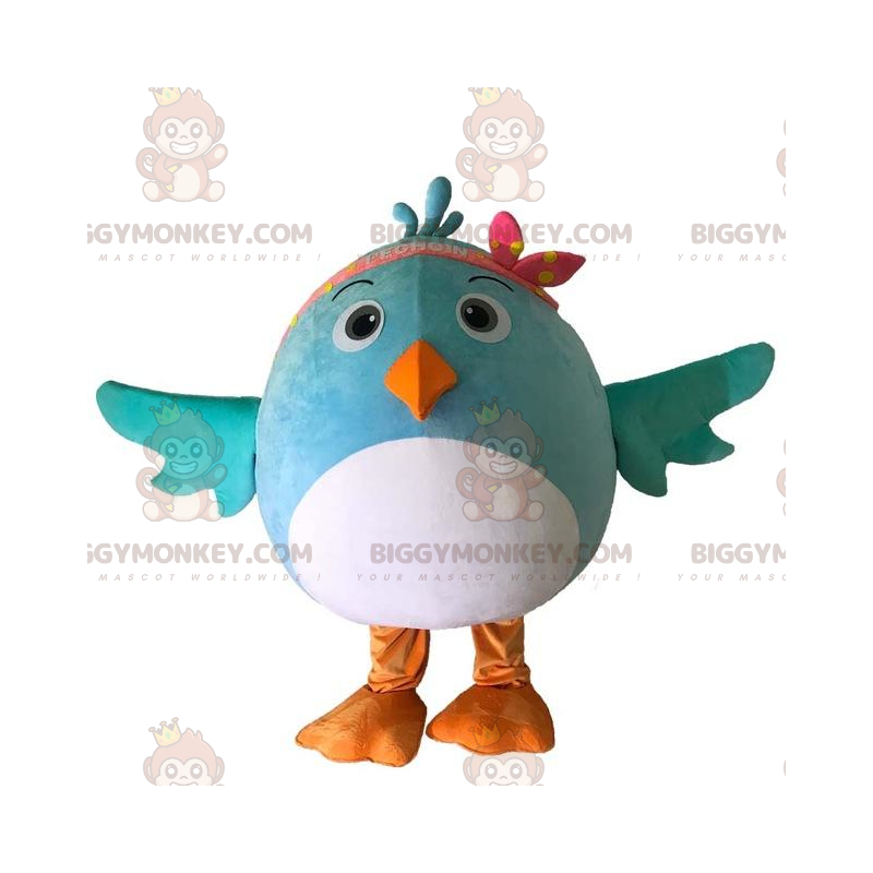 BIGGYMONKEY™ mascottekostuum wit en blauw vogelkostuum, rond en