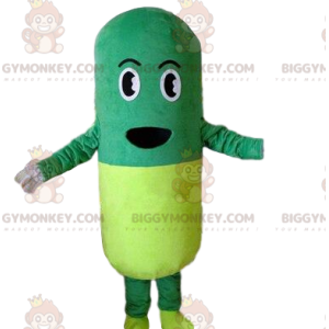 Kostým na pilulku maskota BIGGYMONKEY™. Kostým zelené a žluté