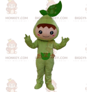 BIGGYMONKEY™ mascottekostuum groen blad verkleedkostuum. Groen