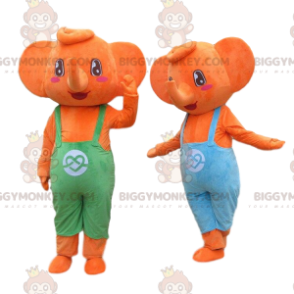 2 BIGGYMONKEY™s mascot orange elephants in overalls. Elephant