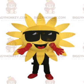 BIGGYMONKEY™ mascotte kostuum geel zon kostuum met bril.